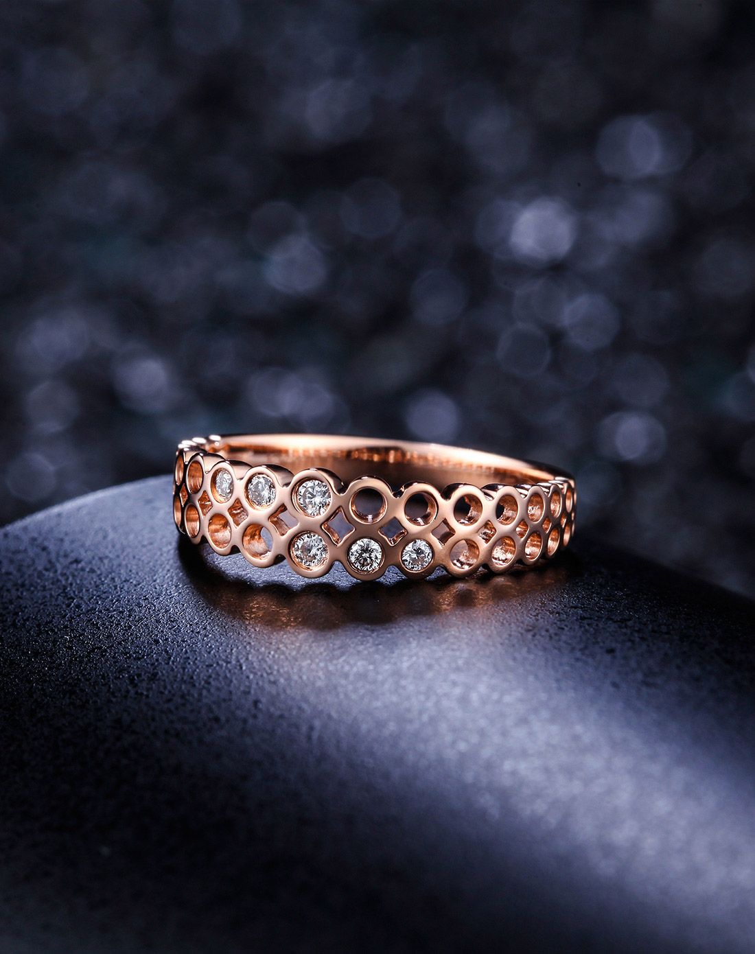 玫瑰金18k金创意情侣钻戒