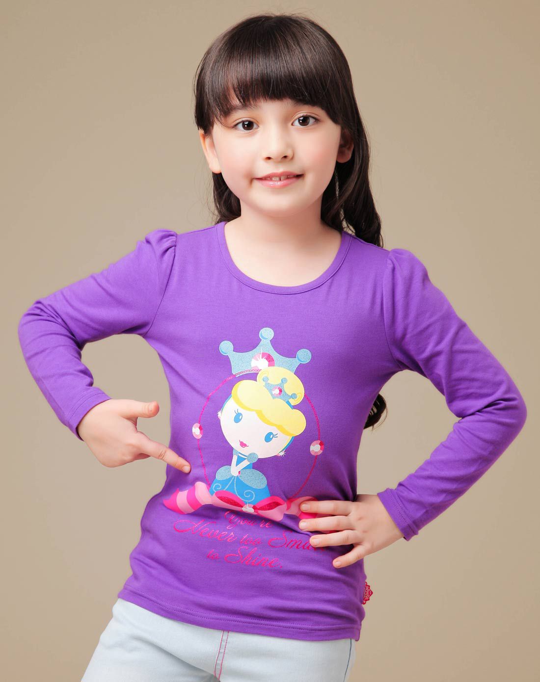 女童紫色长袖t恤