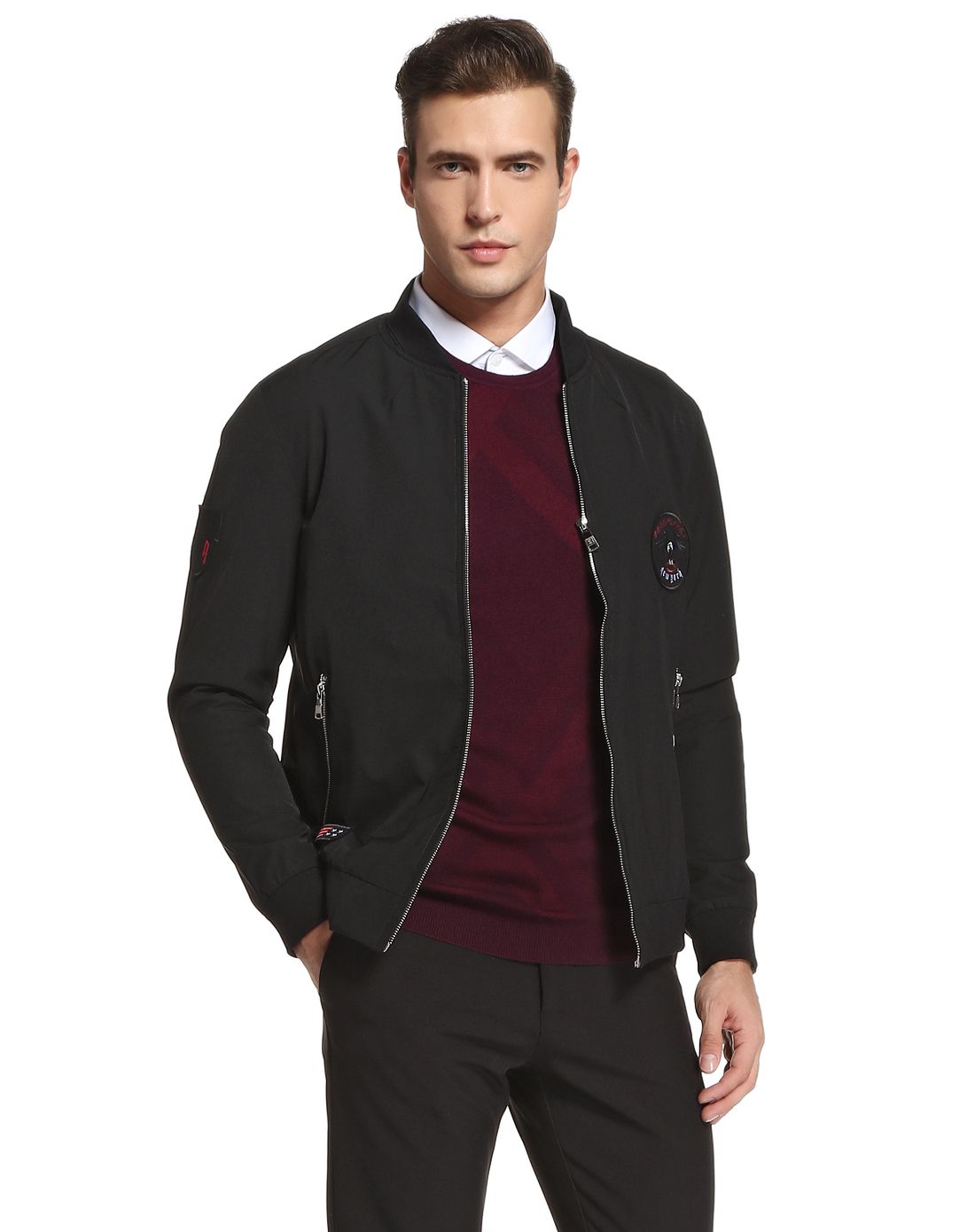 博斯绅威bosssunwen男装冬装外套专场魅力动感棒球领插肩袖茄克