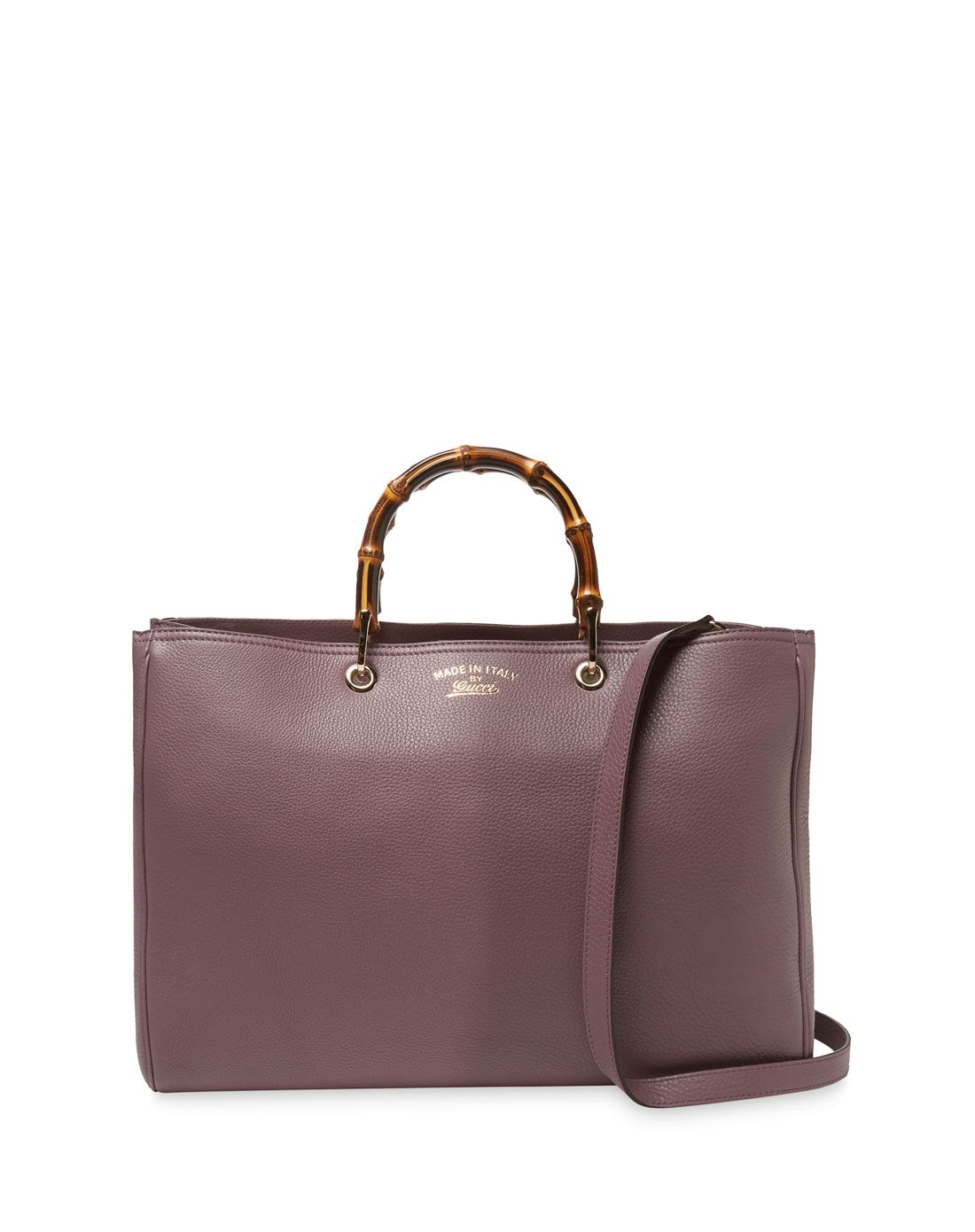 > gucci clothing & accessories大号紫棕色皮质竹节手提包