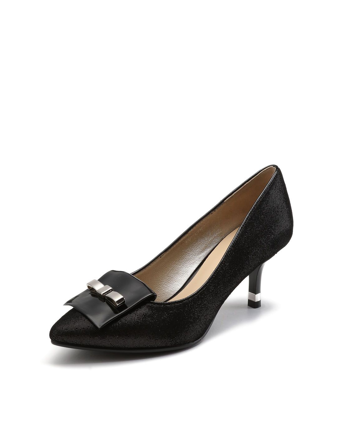 2016年新品黑镍色潮流蝴蝶结装饰高跟单鞋