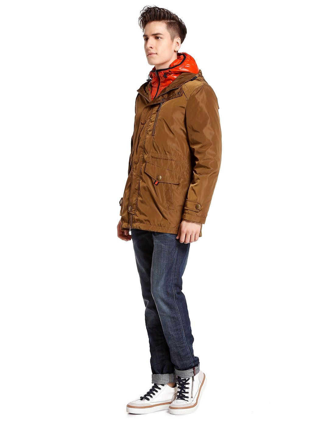 男款褐棕色时尚百搭长袖羽绒服