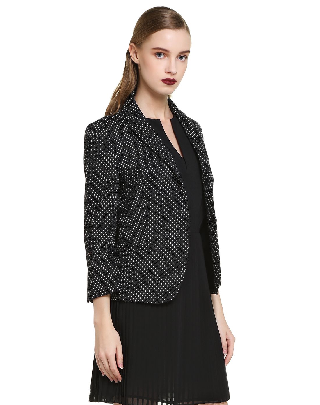 sisley女款白/黑色菱格酷帅中袖外套