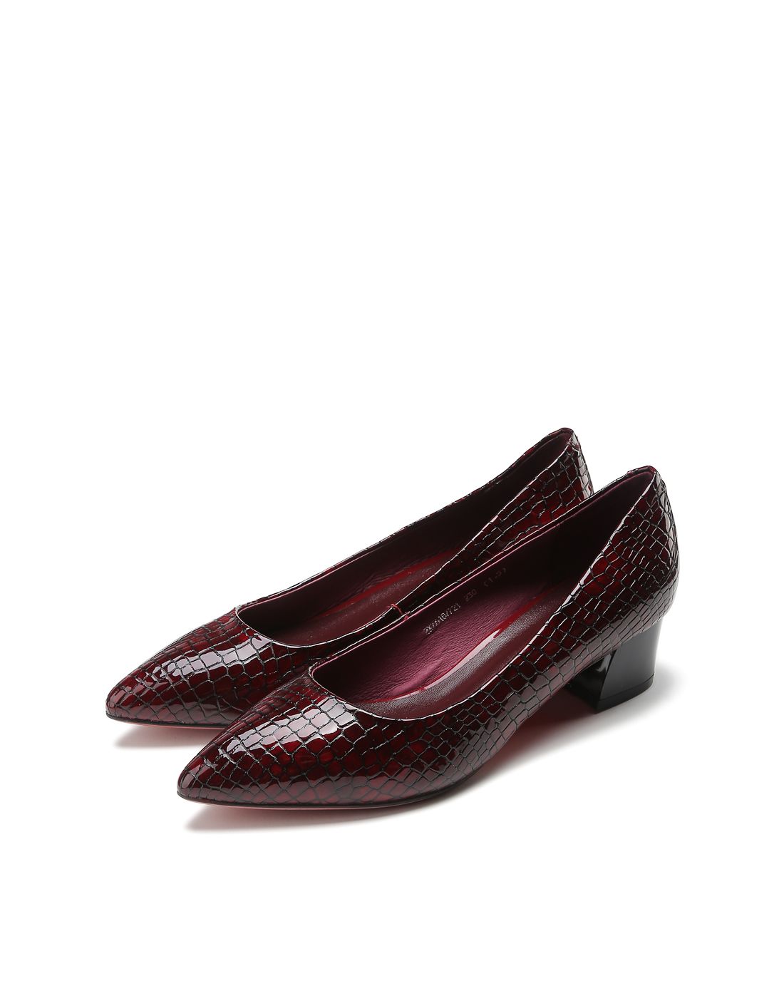 女士秋春漆皮革浅口鞋酒红色