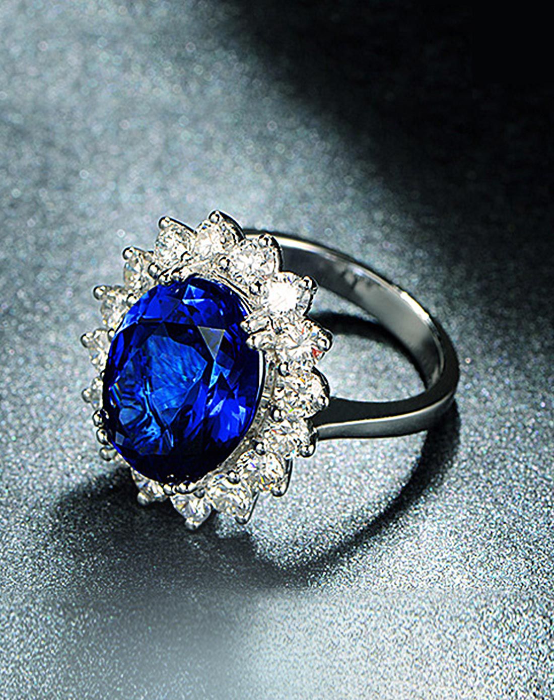 米莱1.39克拉坦桑石白18k金戒指 镶嵌天然彩色宝石 戴妃款