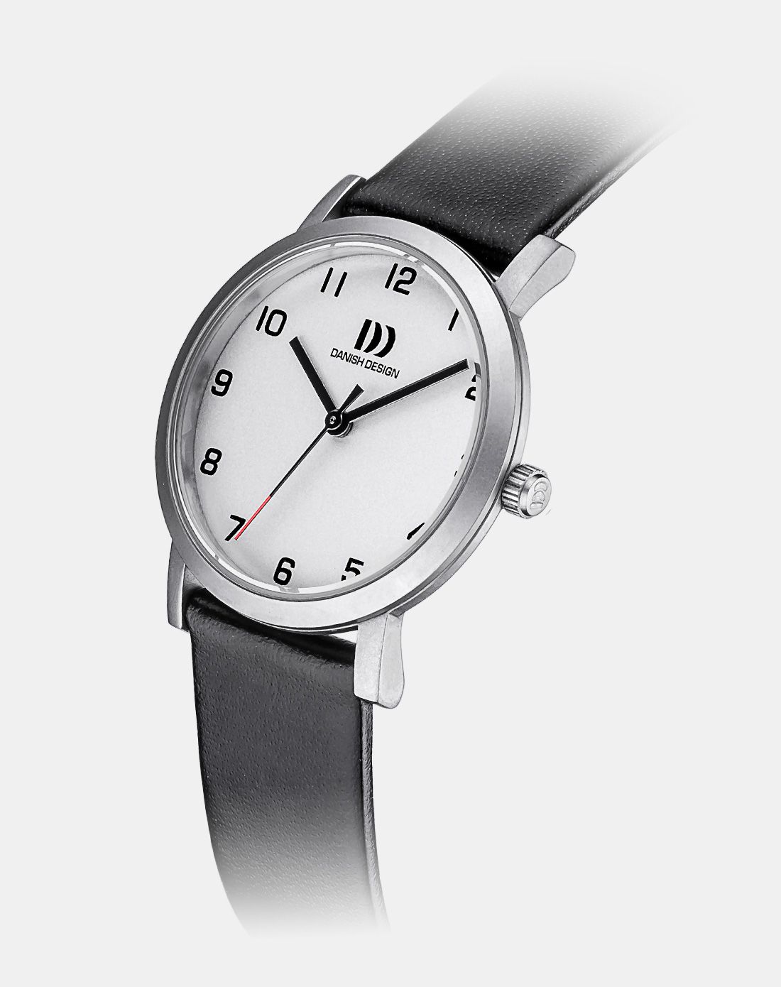 danishdesign 银色表壳黑色真皮表带数字女表