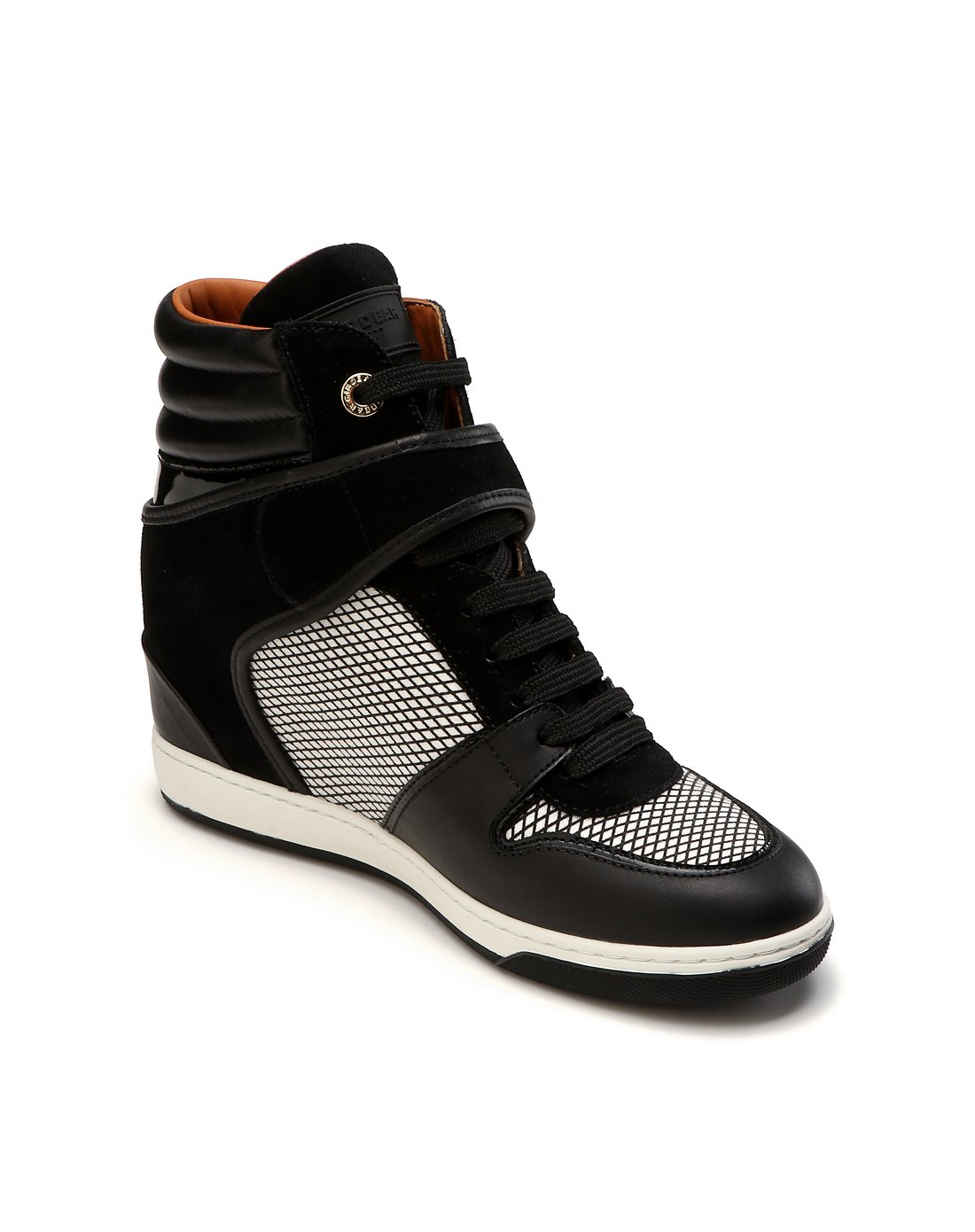 哥弟 黑白色时尚牛皮/布女式休闲鞋