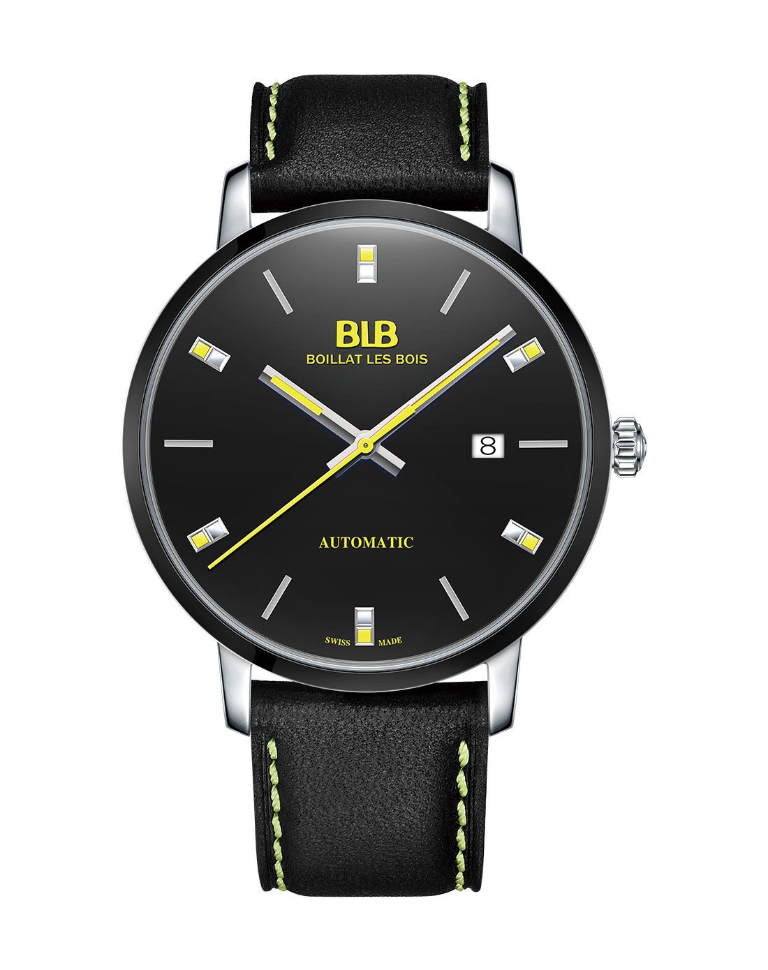 柏丽宝 优仕系列拼色条钉黑色机械男表