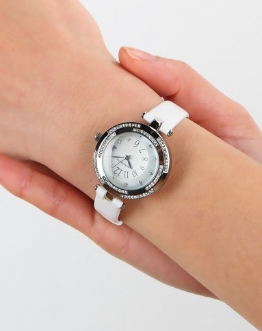 迪士尼 【唯品专供】女款环绕式镶钻珠贝母盘手表av007802ab_唯品会