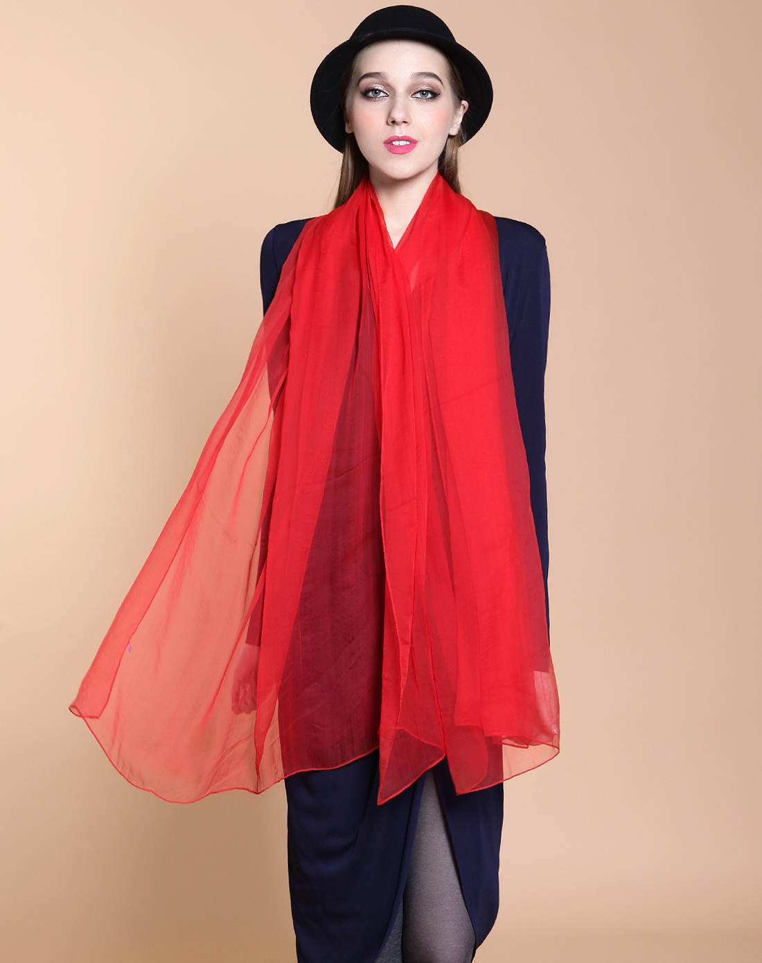 熙帝siddhi 纯色之恋红色丝巾