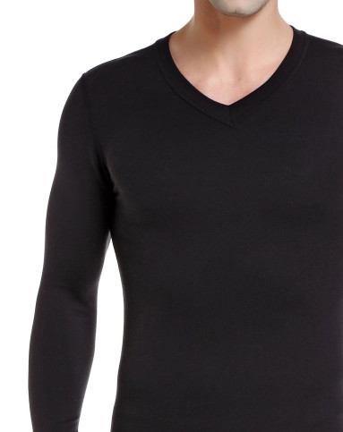安莉芳男款黑色v领舒适长袖保暖内衣