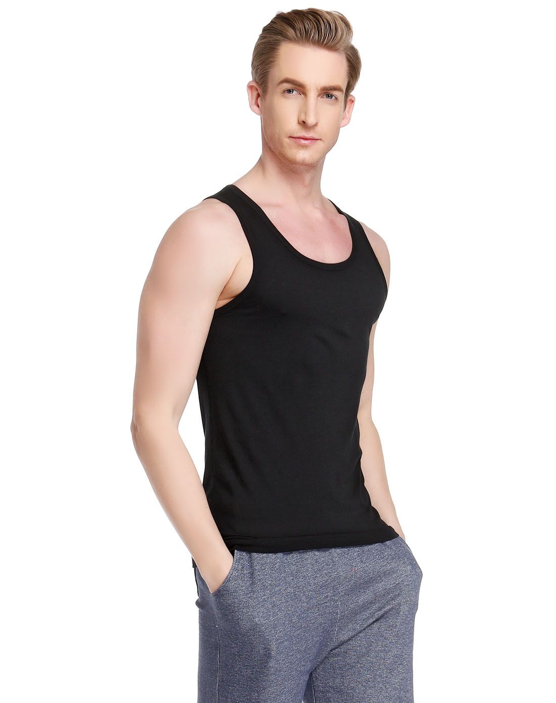 爱慕集团男士内衣专场aimer men男款黑色修身百搭背心ns11g71-400