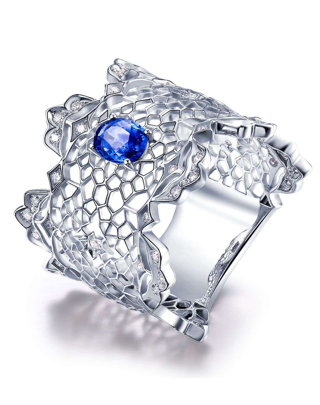 鑫万福 新品情迷古罗马18k金蓝宝石戒指