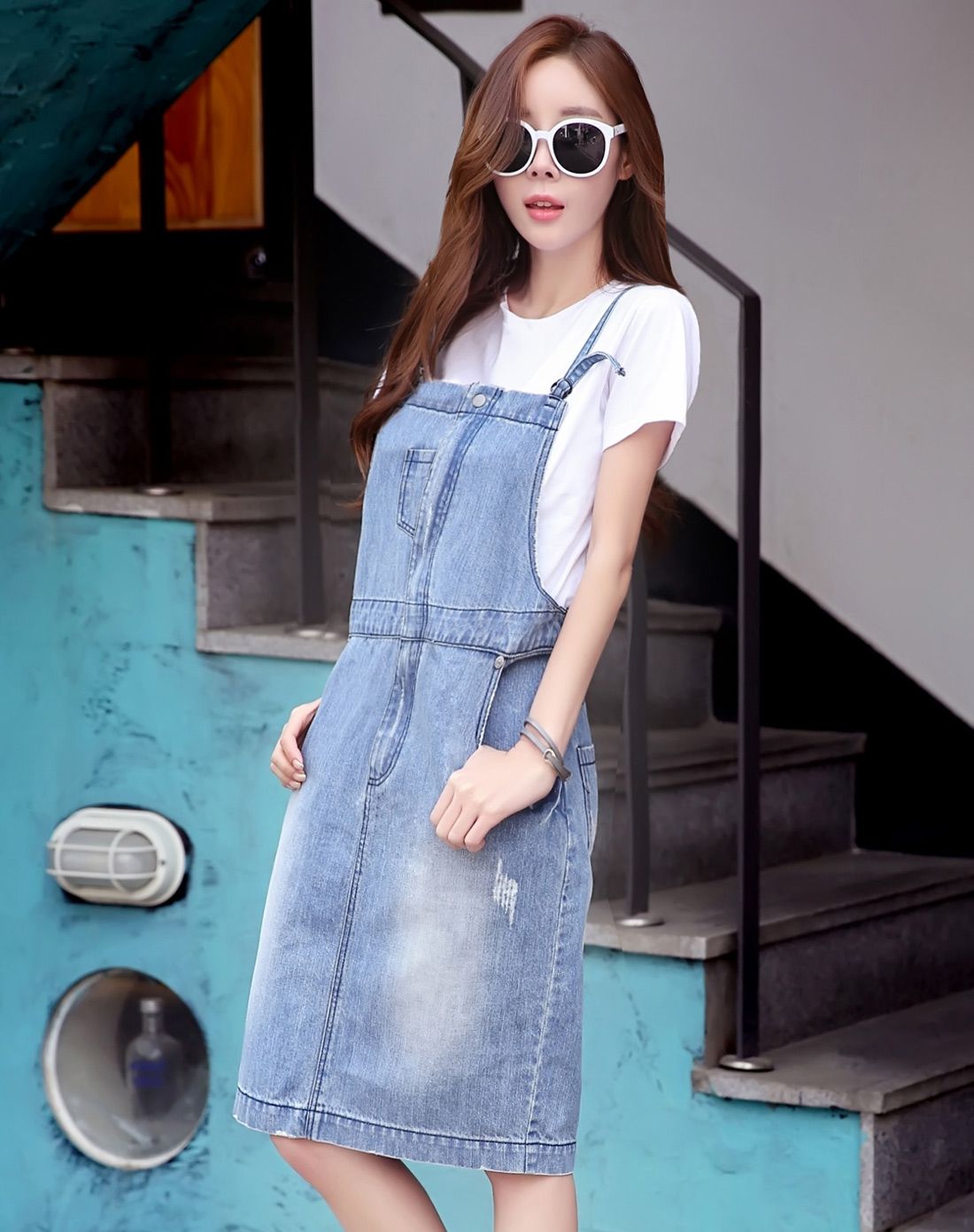 韩版时尚百搭蓝色牛仔裙