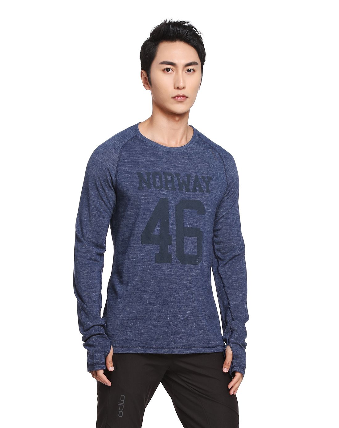 revolution warm 男款蓝灰色长袖羊毛t恤