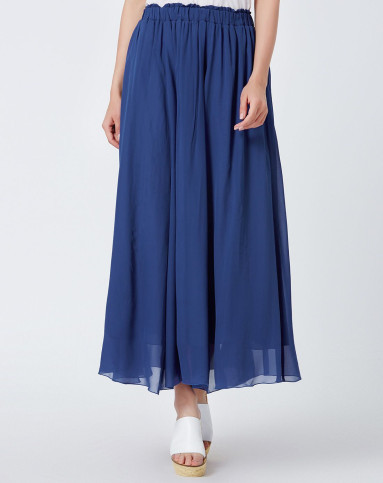 海蓝色简约舒适桑蚕丝长款半裙