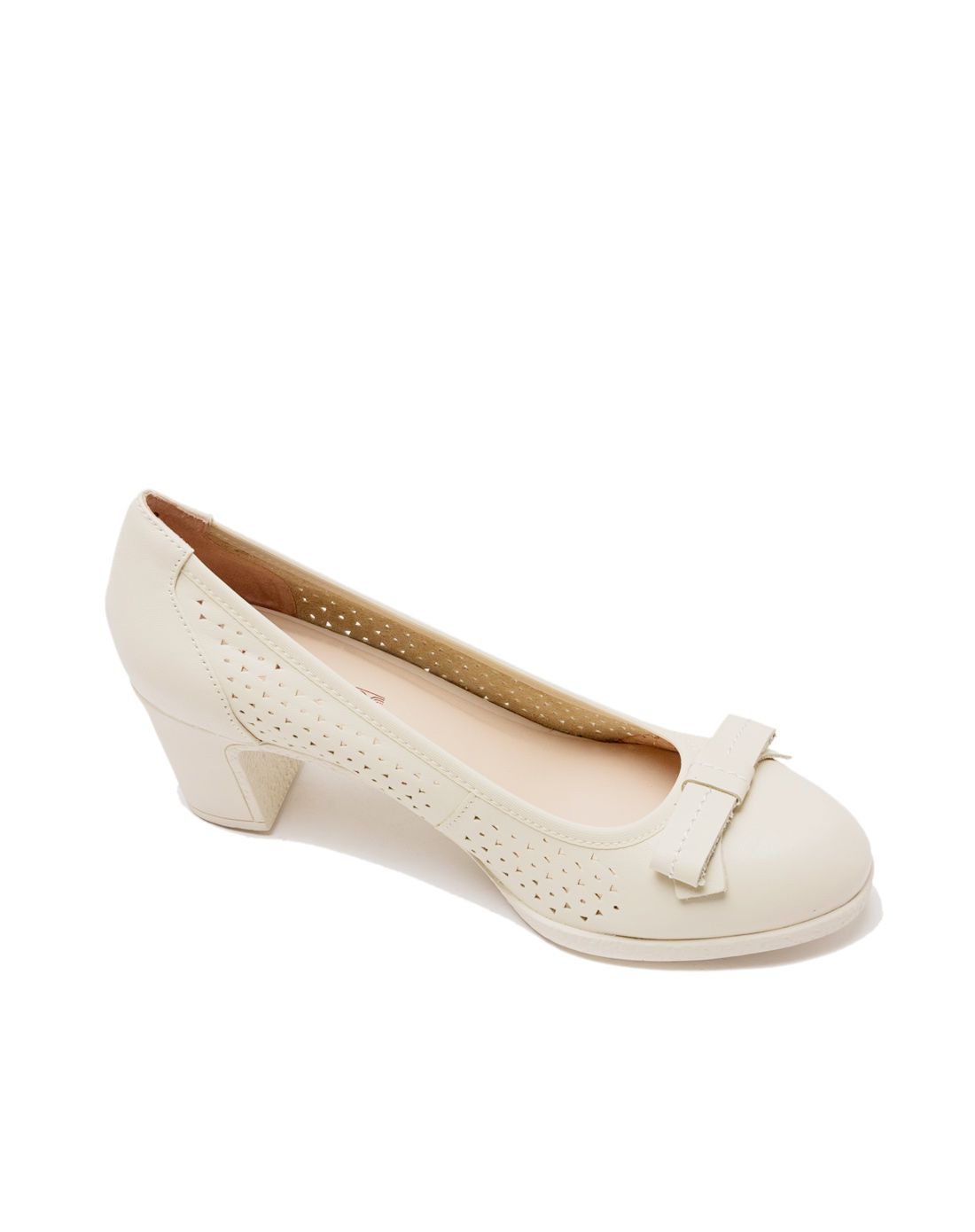 米白色牛皮舒适蝴蝶扣时尚女士单鞋