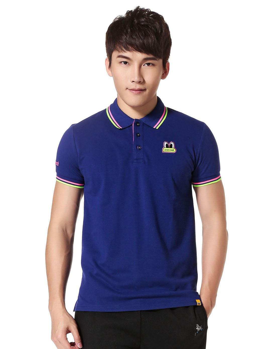 透气柔软 男款深蓝色运动短袖polo衫