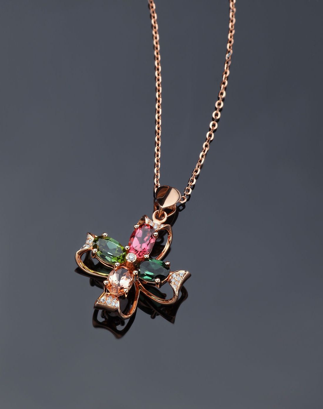 18k金彩色碧玺钻石吊坠