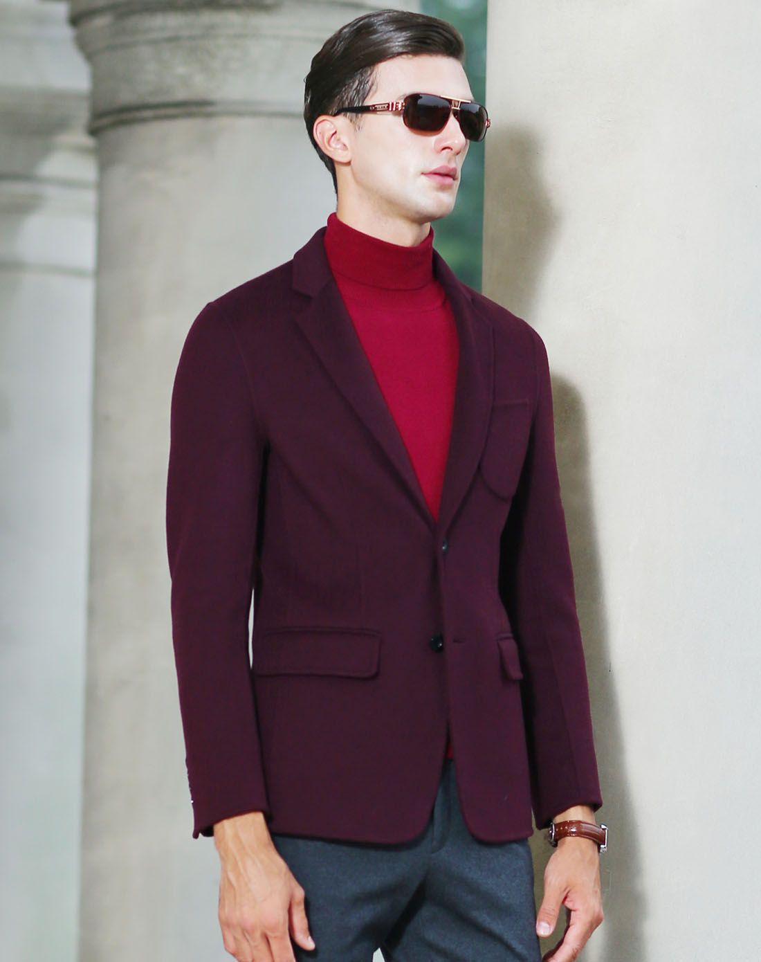 莫畏mwami男装移动端专场莫畏轻奢男士酒红色雅痞休闲双面呢西服m33xf