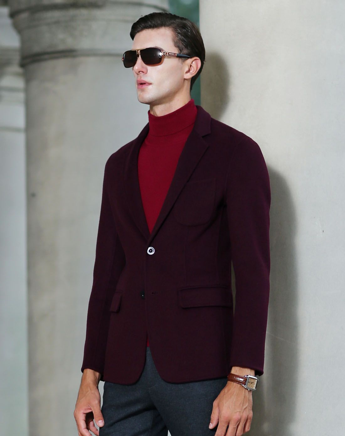 莫畏mwami男装移动端专场莫畏轻奢男士酒红色雅痞休闲双面呢西服m33xf