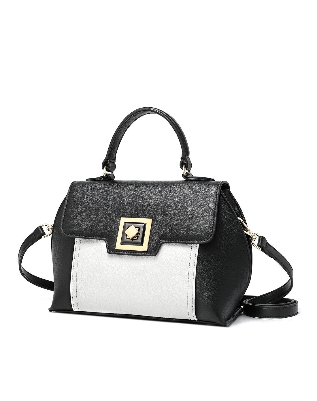 杜罗伦duloren女款黑白流行锁扣牛皮手提单肩包450802-09_唯品会