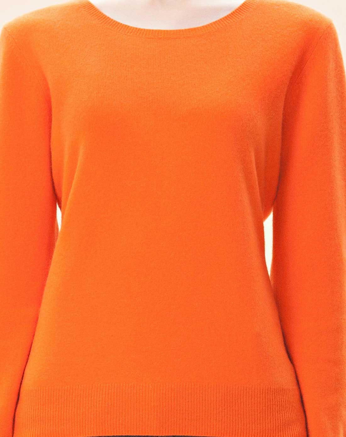 女款圆领亮橙色长袖纯羊绒衫