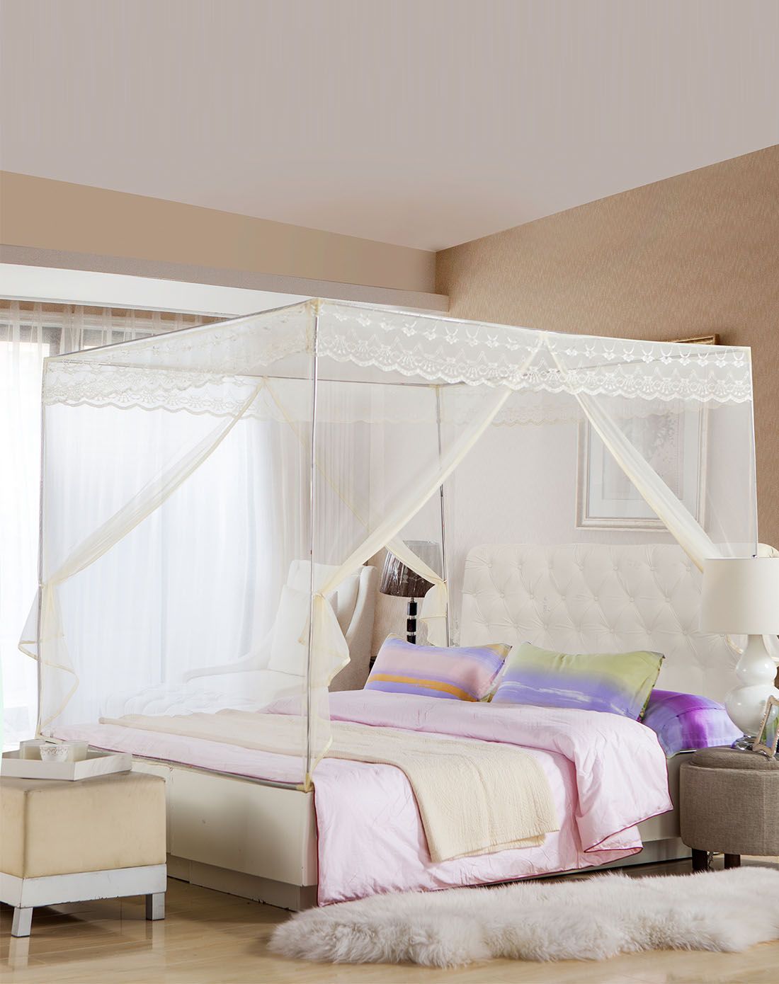 150*195蕾丝坐床式拉链方顶蚊帐(米)