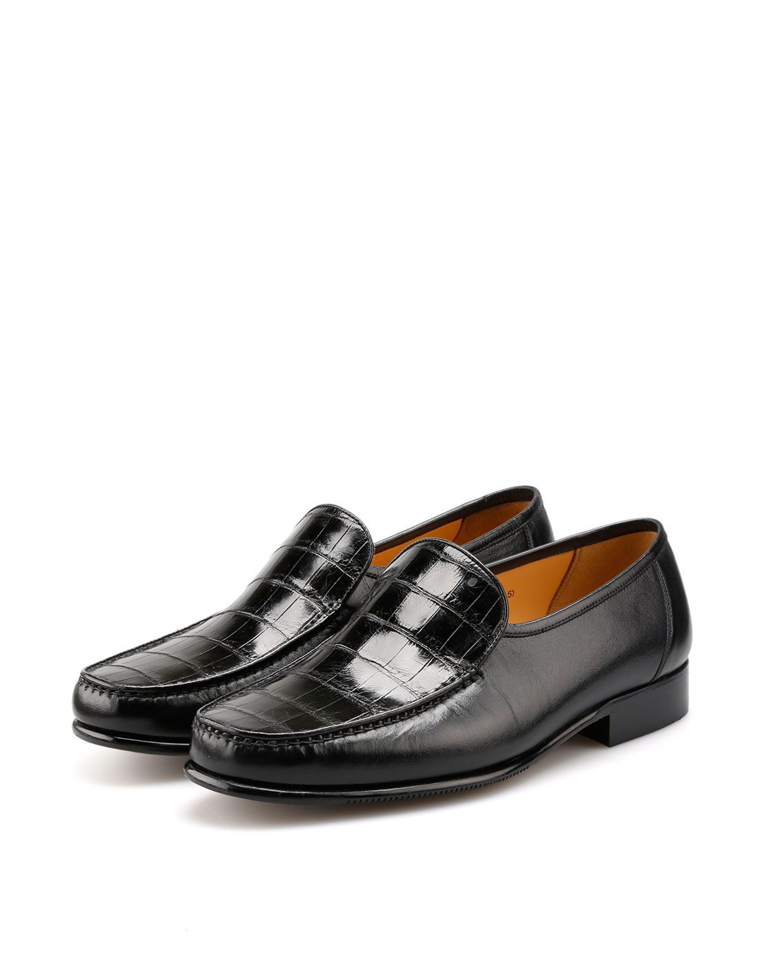 意大利进口黑色袋鼠皮 法国真鳄鱼肚皮舒适正装单鞋