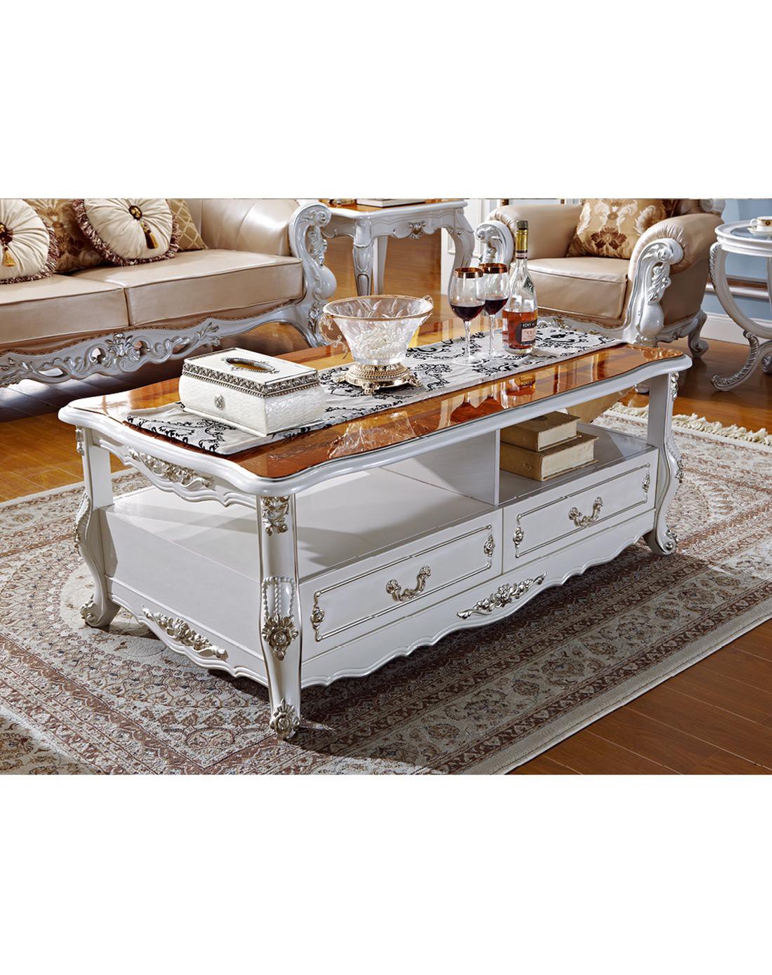 名象家具[法式拉菲]描银雕花带抽带格储物长茶几302fw011_唯品会