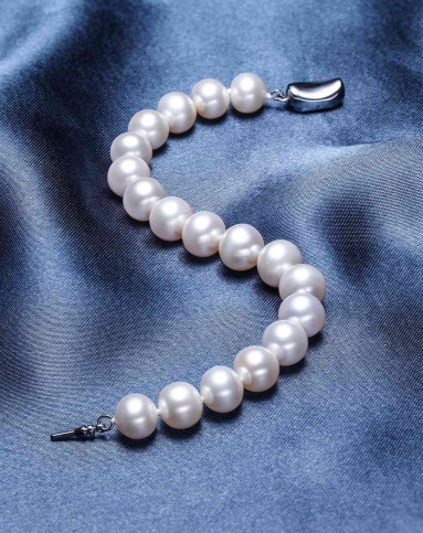 蓝色海洋 10-11mm近圆天然淡水珍珠手链(附证书)