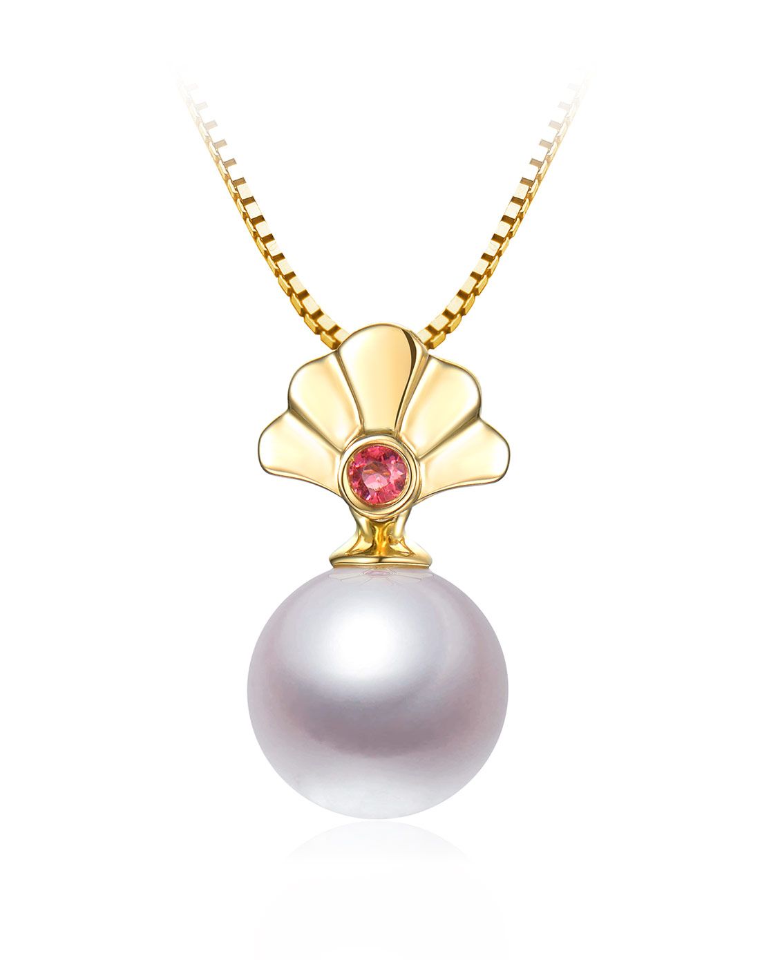 新品 胭脂扣系列g9k金9mm淡水珍珠吊坠(赠证书,银链)