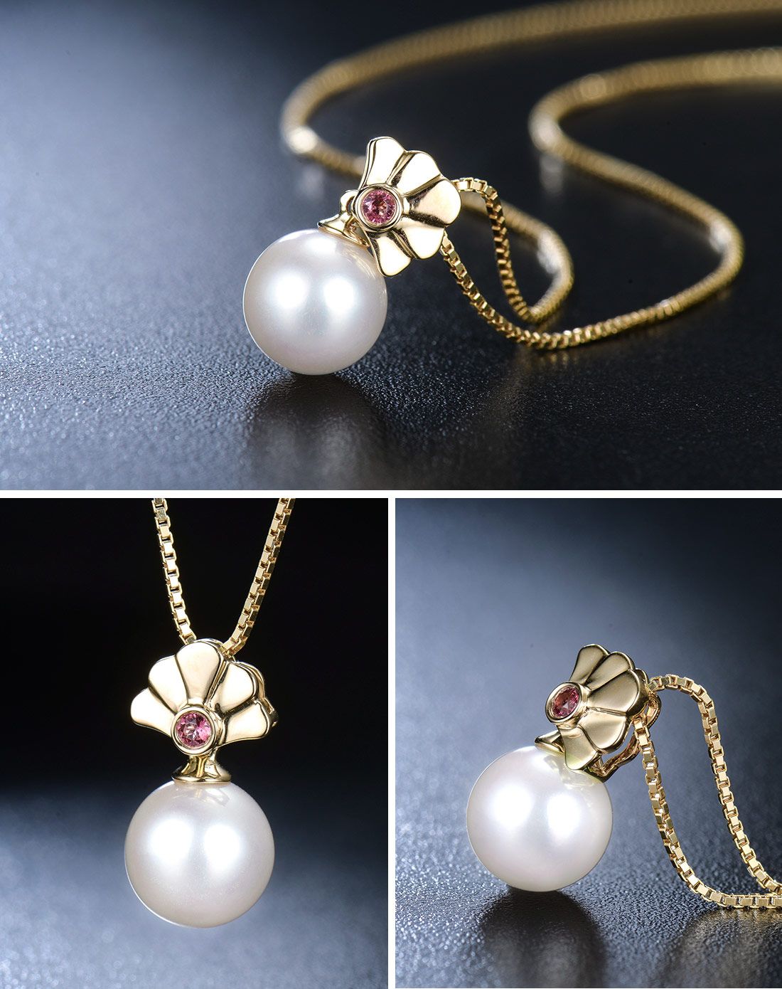 新品 胭脂扣系列g9k金9mm淡水珍珠吊坠(赠证书,银链)