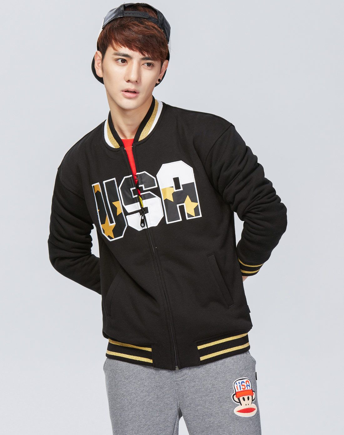 韩版潮流 男款黑色棒球服外套 活力新凝