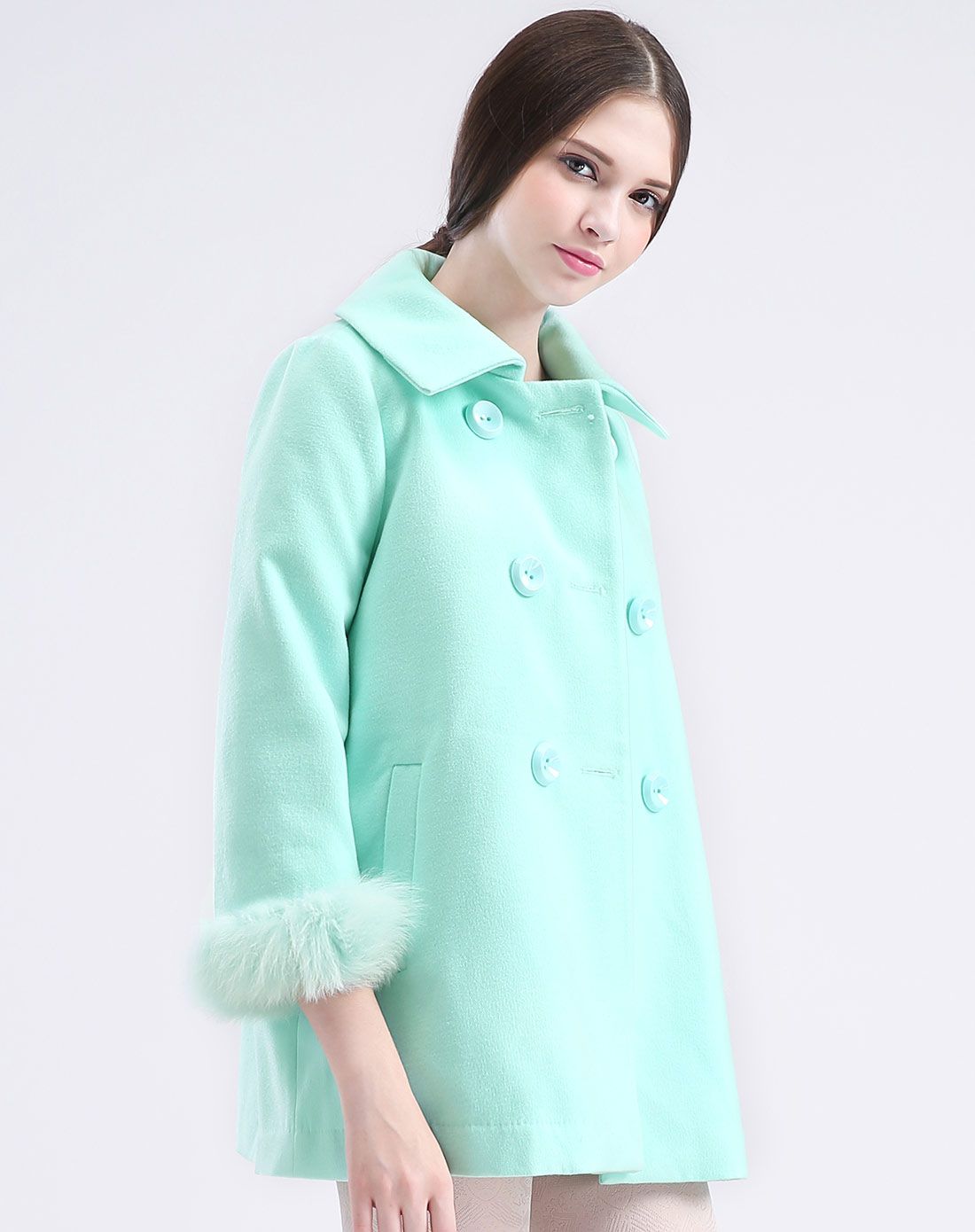 薄荷绿毛呢外套