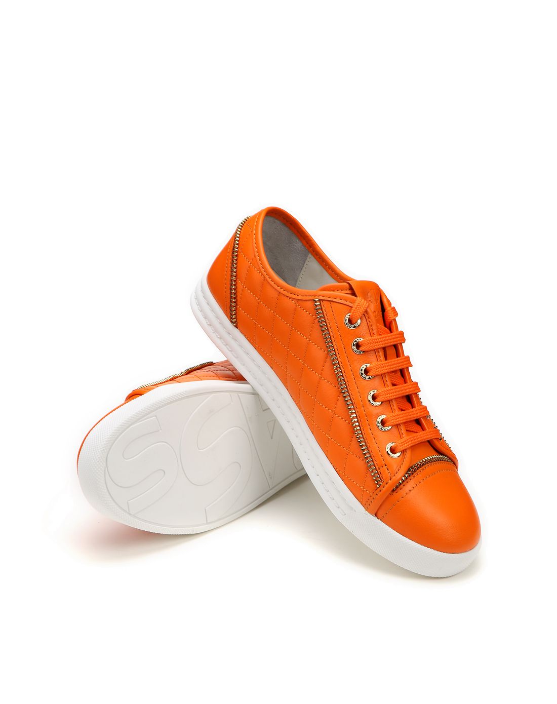 阿玛施amass亮橙色潮流系带休闲皮鞋