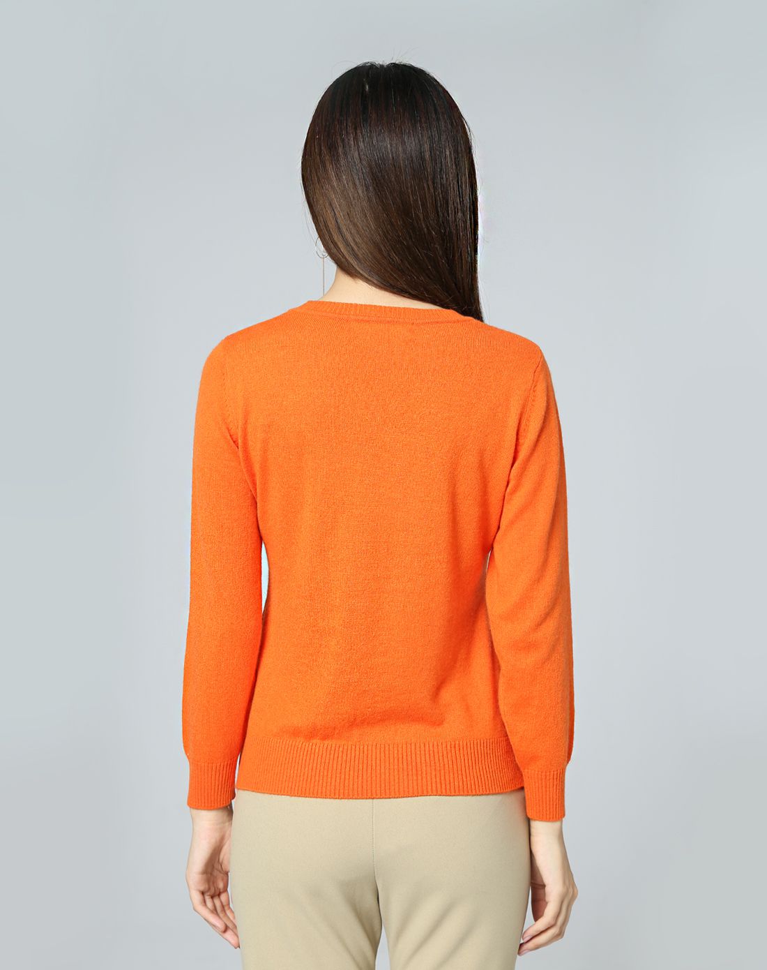 浅橘黄圆领简约女羊毛套衫