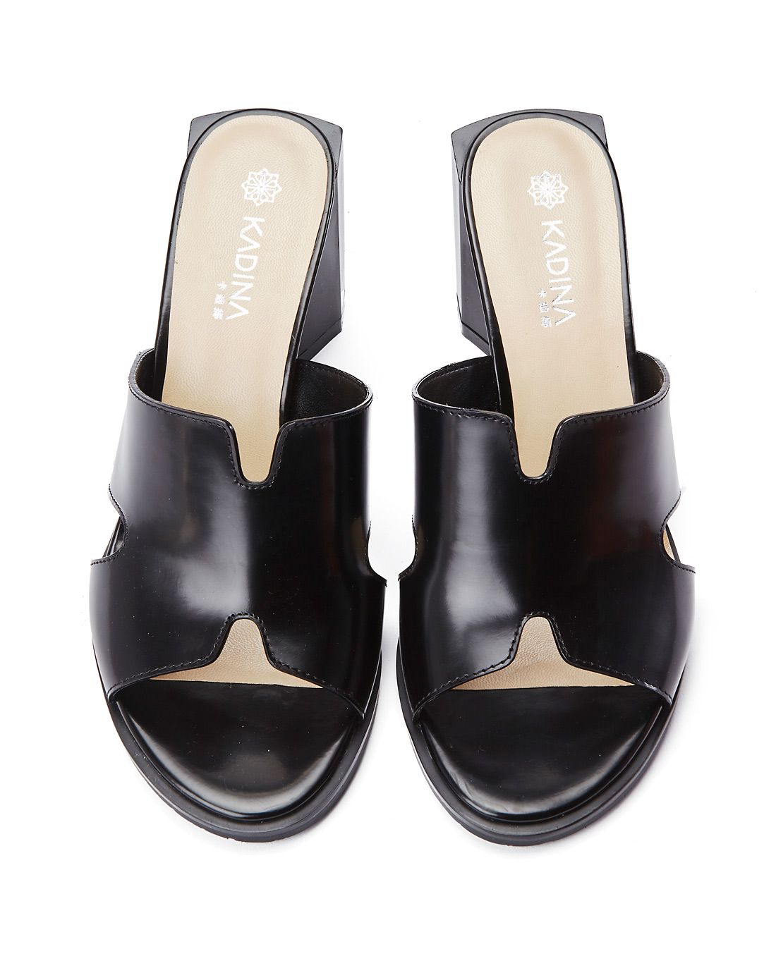 简约黑色牛皮异形跟拖鞋