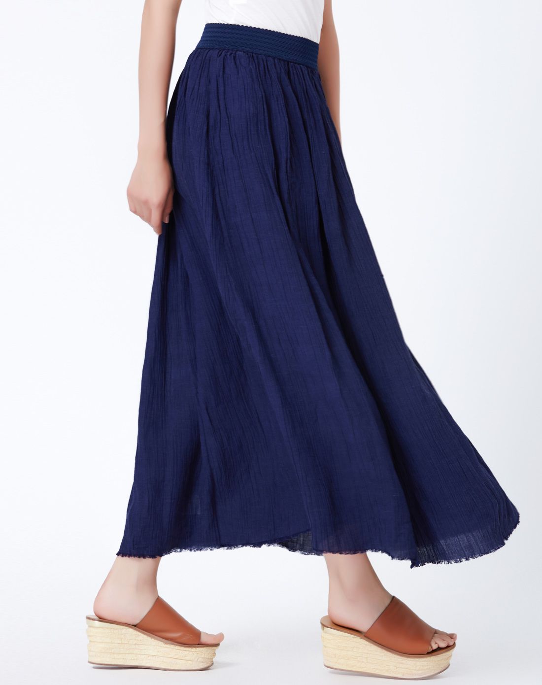 藏蓝色简约褶皱苎麻半裙