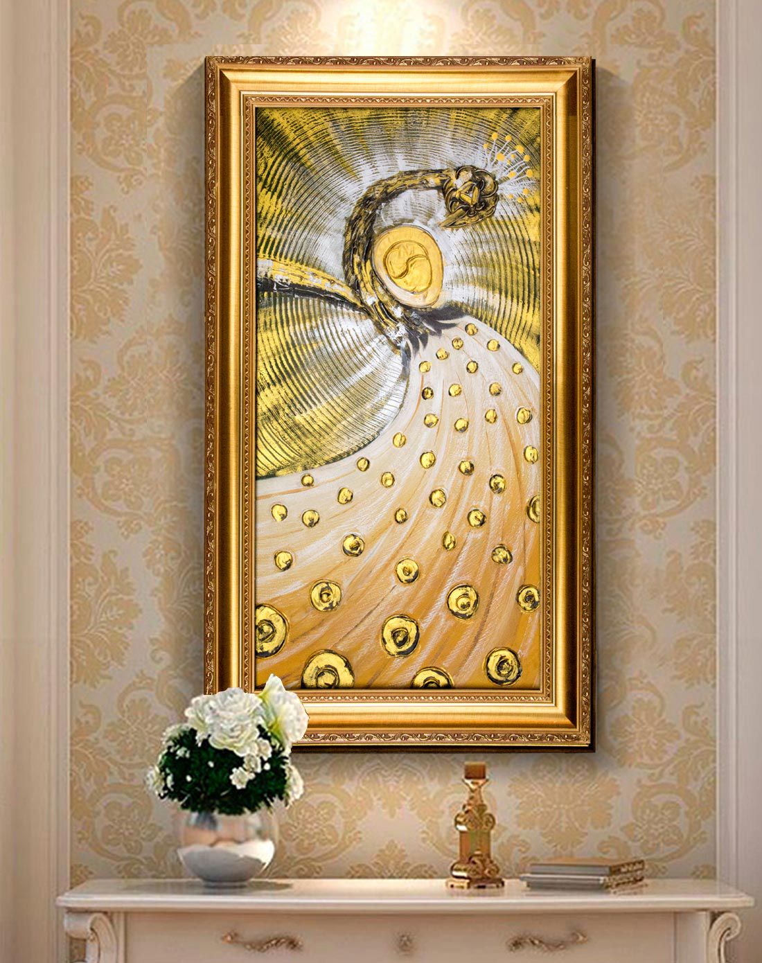 纯手绘高端居室装饰油画 金孔雀