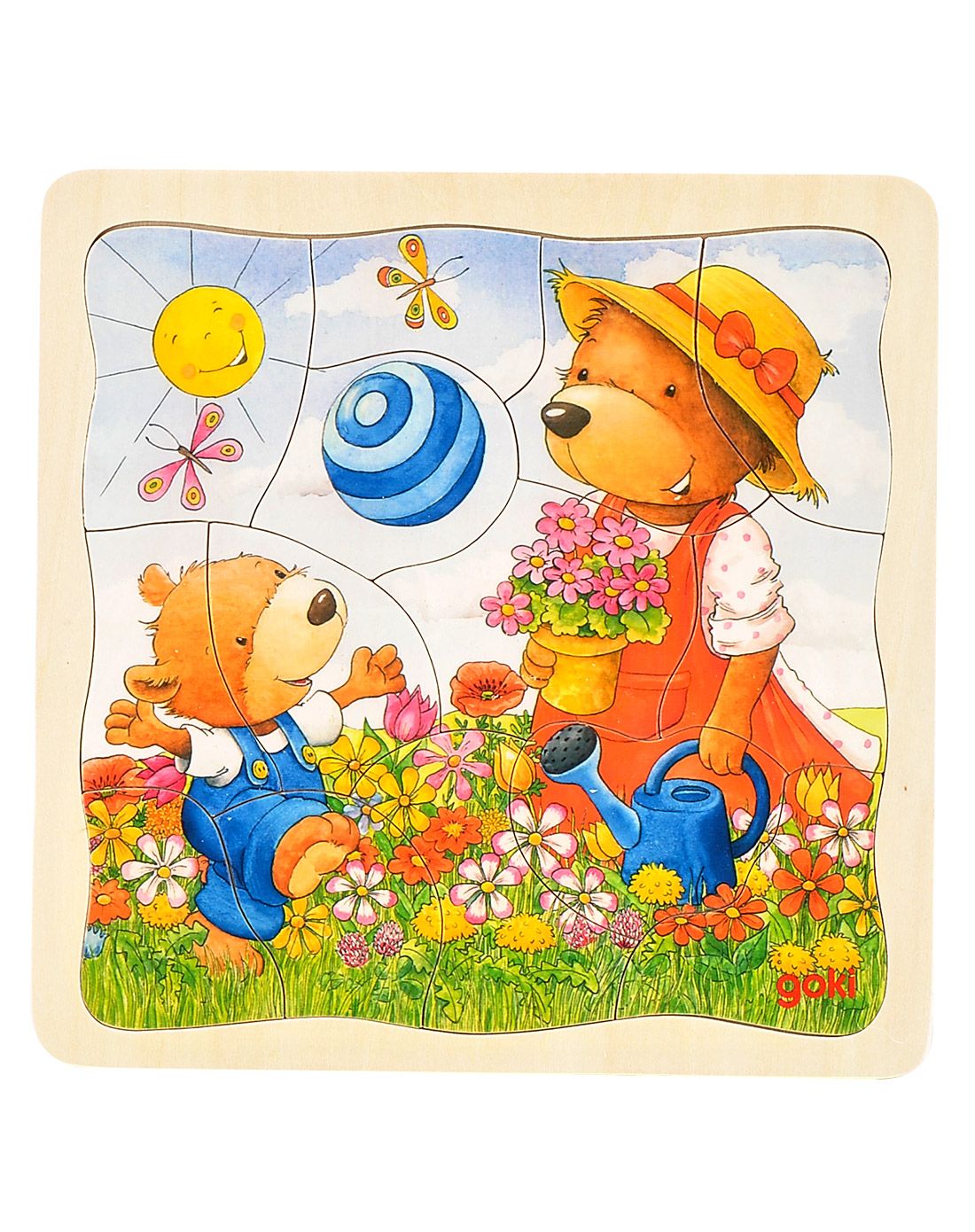 德国goki早教益智椴木成长四层拼图小熊的一天