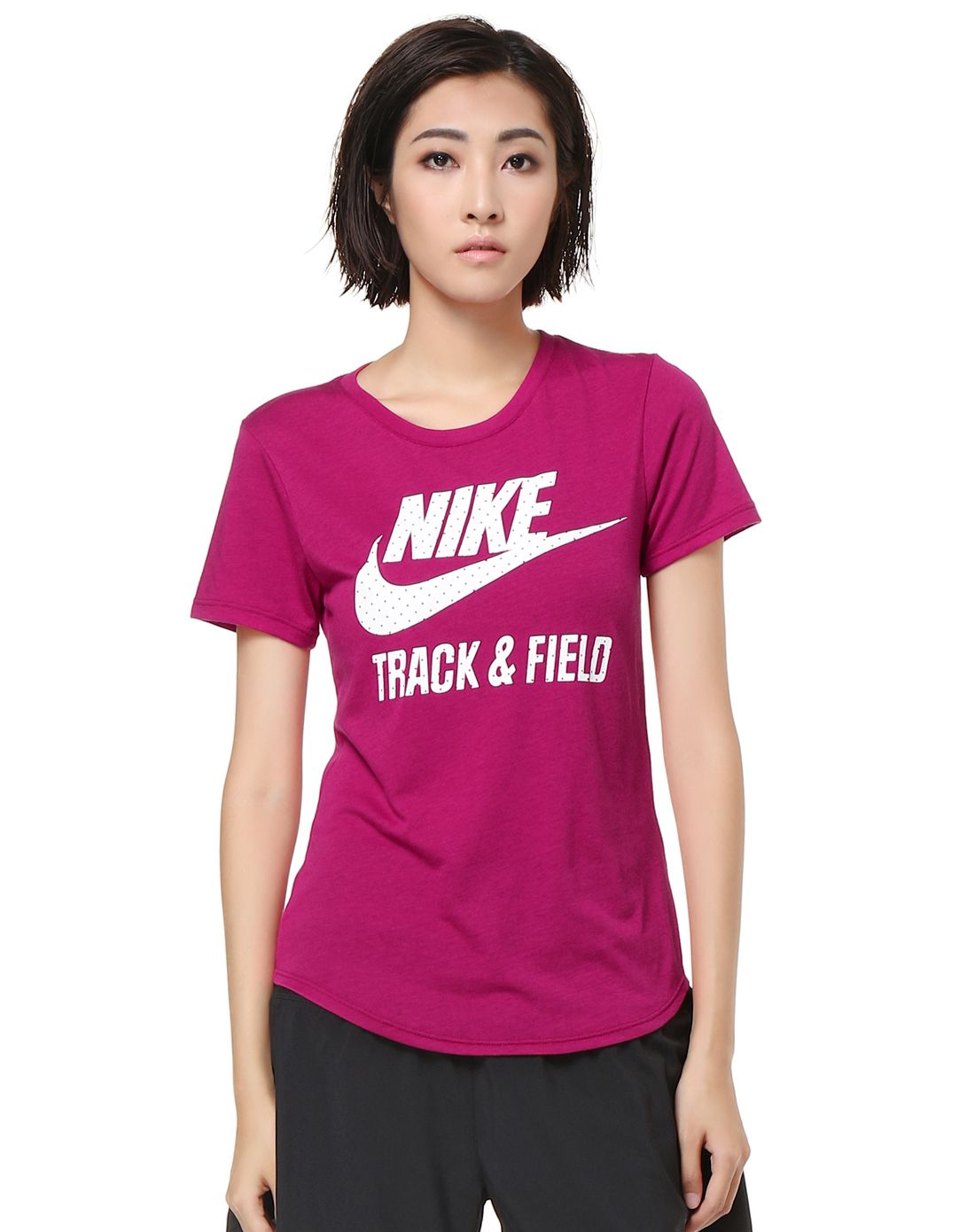 轻柔亲肤 女款紫红色运动短袖t恤