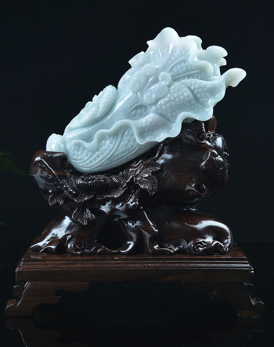 精雕翡翠百财聚来天然玉石白菜摆件