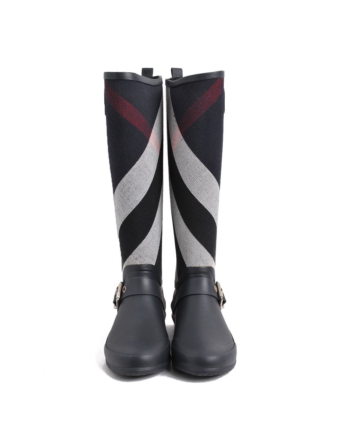 > burberry 女士黑色经典格纹休闲长靴