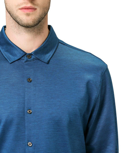 都市孔雀蓝简约莱赛尔亲肤衬衫