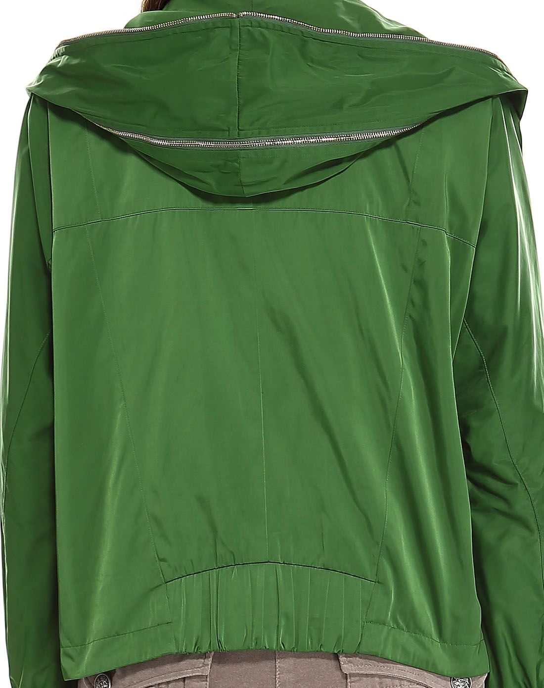 绿色连帽长袖薄款风衣外套
