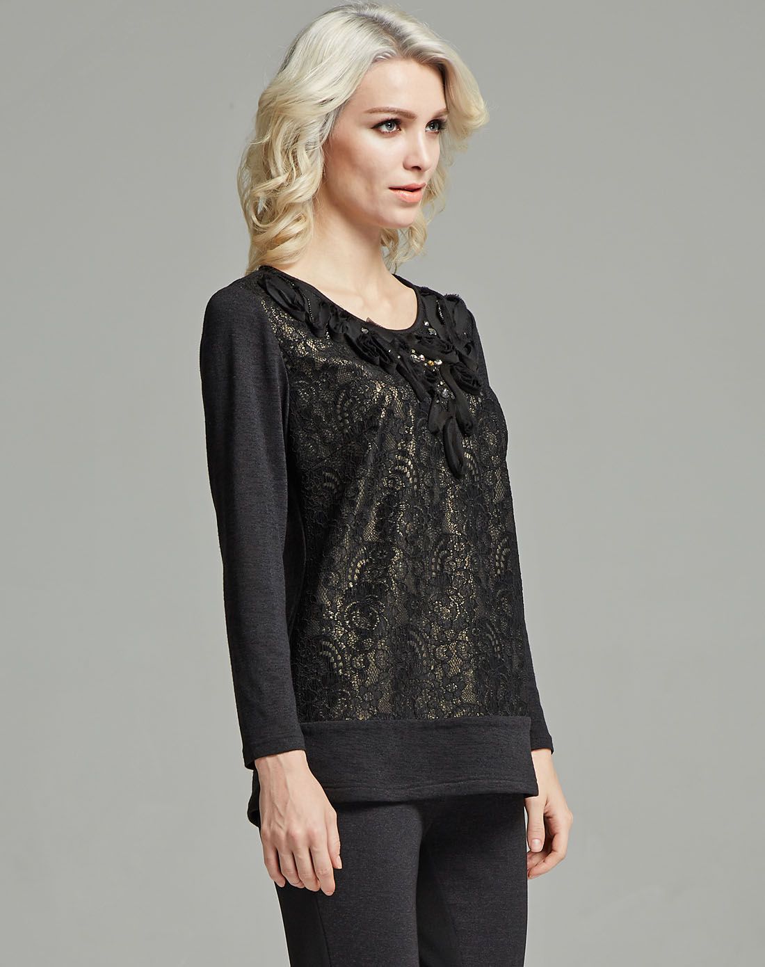 fufen黑/金色欧美风时尚长袖针织衫zs-659001_唯品会