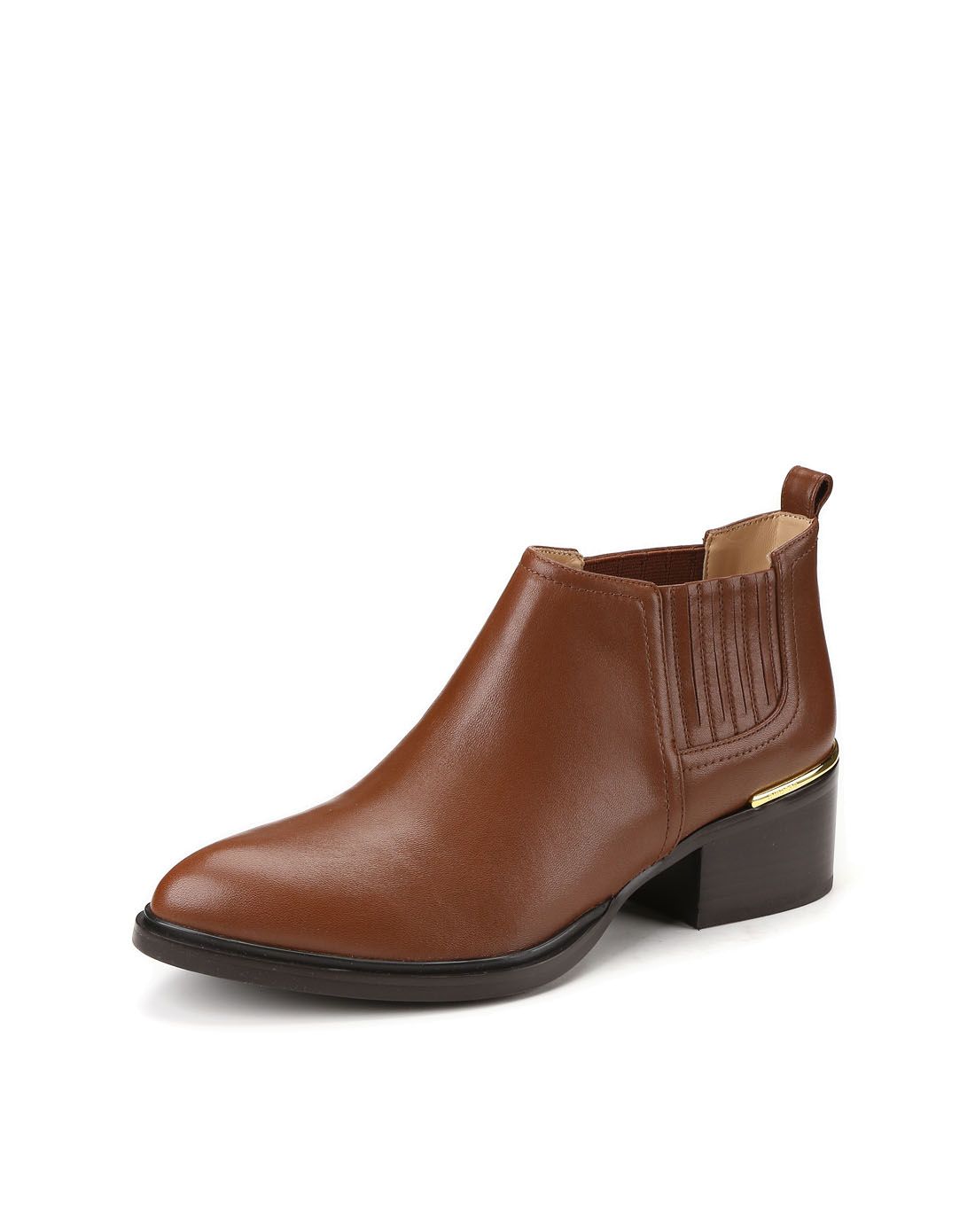 哥弟 咖色简约牛皮女式靴子