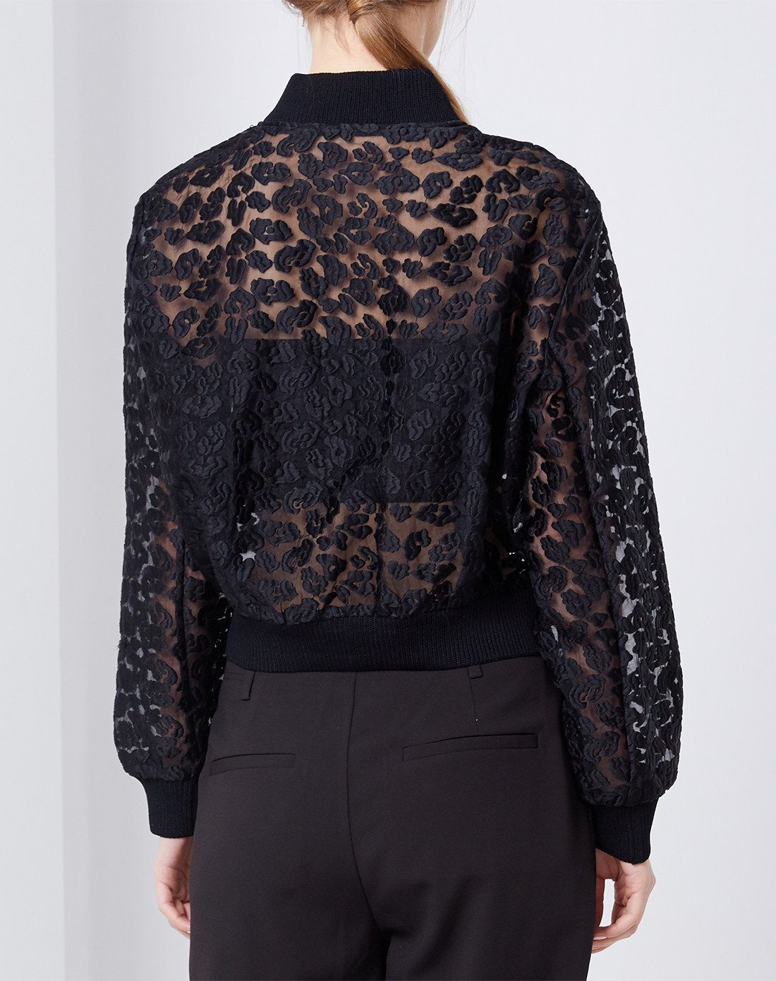 黑色豹纹色欧根纱棒球服外套