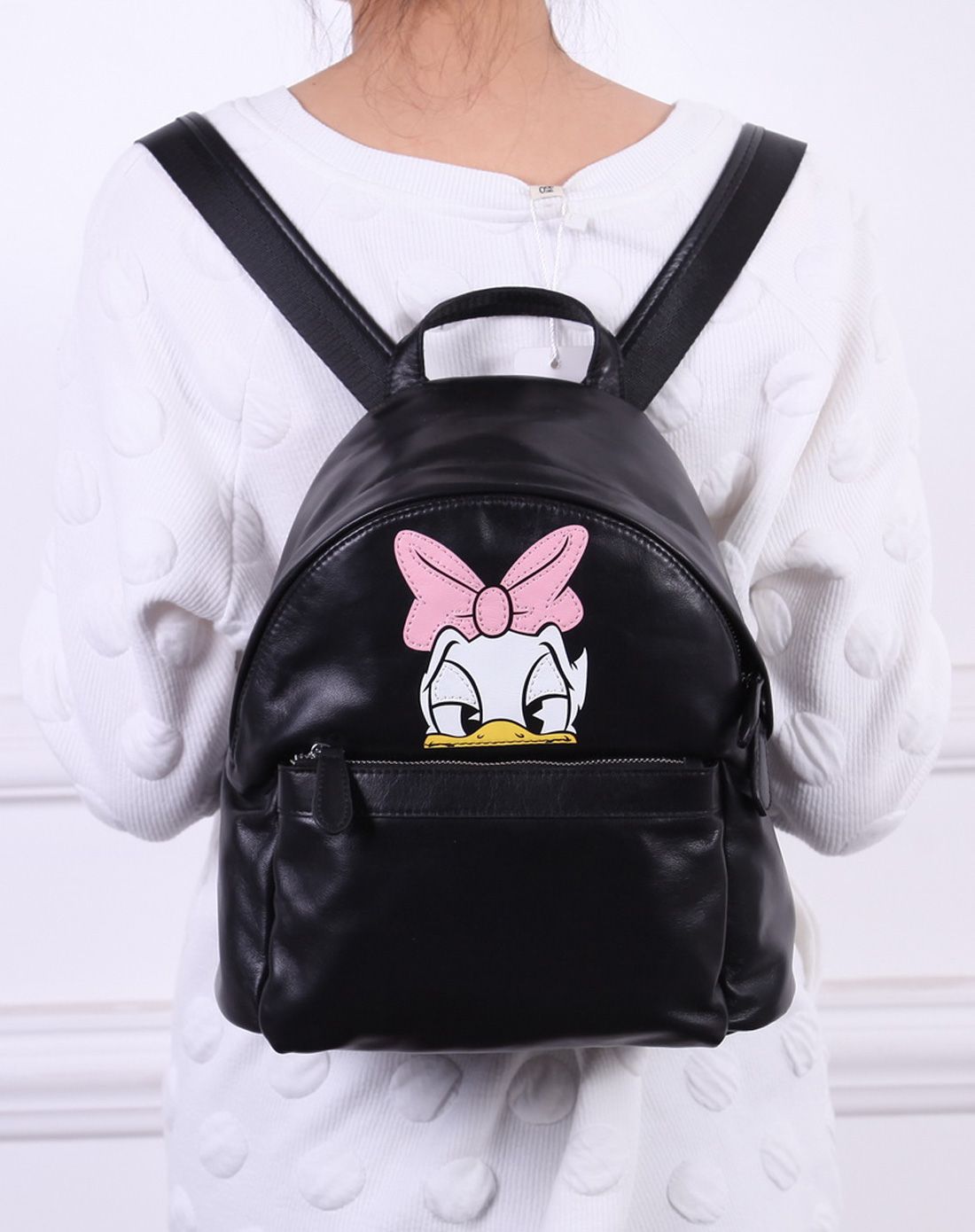 h.b-ii 运动休闲鞋包专场黑色牛皮唐老鸭双肩背包qp529901_唯品会